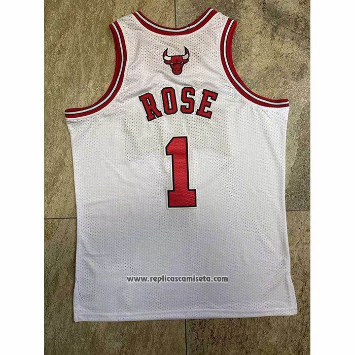 Camiseta Chicago Bulls Derrick Rose NO 1 Mitchell & Ness 2008-09 Blanco